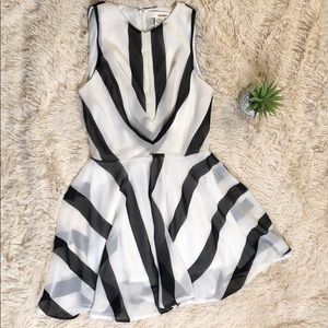 SOLD Black and White Chiffon Skater Mini Dress